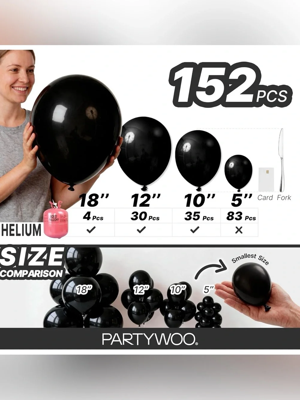 Black Balloons 152pcs Different Sizes of 18 12 10 5 Inch